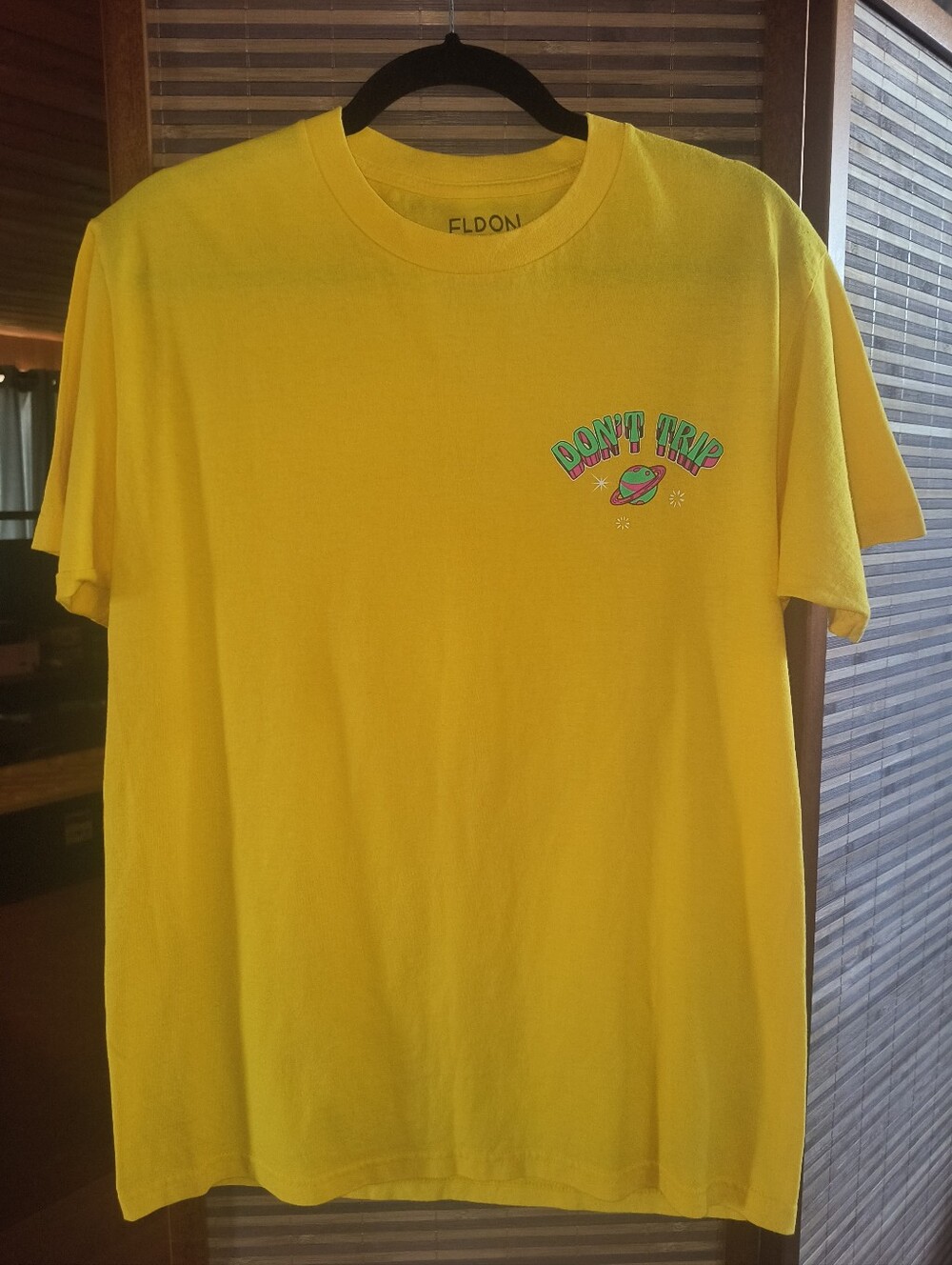 Eldon Men's Yellow 'Don't Trip' Neon Mushroom Graphic Short Sleeve Tee M